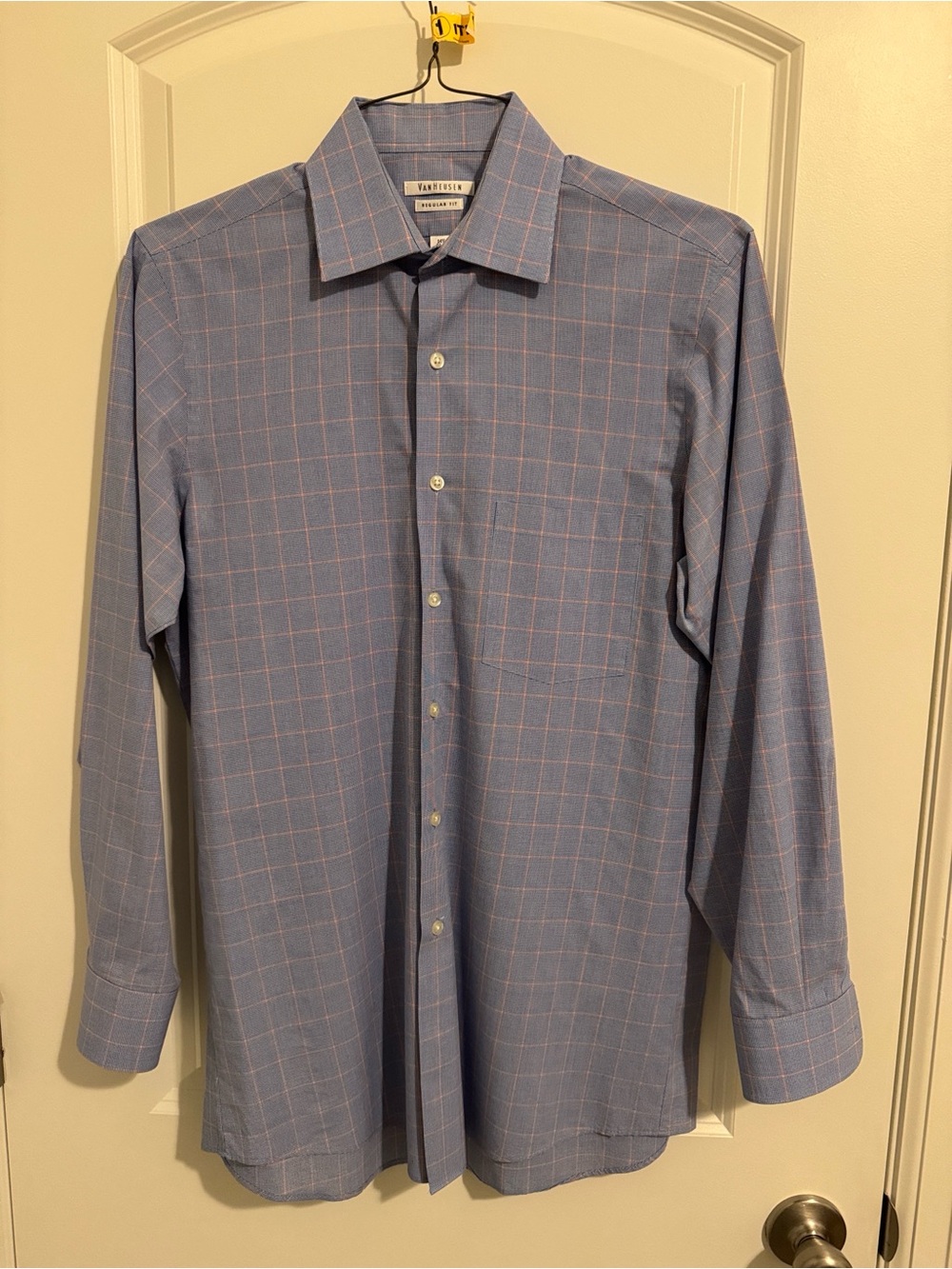 Van Heusen Light Blue Checked Dress Shirt with Pink Windowpane